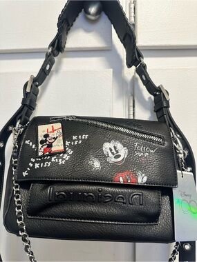Desigual Black Crossbody Bag with Mickey Art Accents